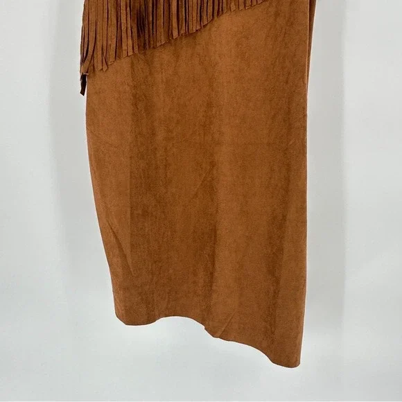 Faux Suede Fringe Dress Sleeveless Western‎ Style Brown - Picture 6 of 10